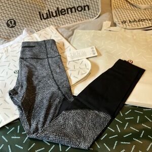 NWT Lululemon Speed Wunder Tight *Asym, 6, Free Spirit Ice Grey Black/Black